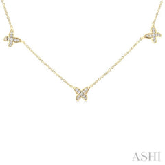 1/5 Ctw Butterfly Motif Round Cut Diamond Station Necklace in 14K Yellow Gold