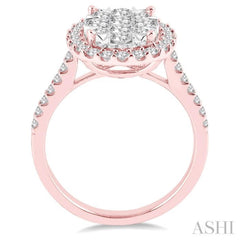 1 1/2 Ctw Oval Shape Diamond Lovebright Ring in 14K Rose and White Gold