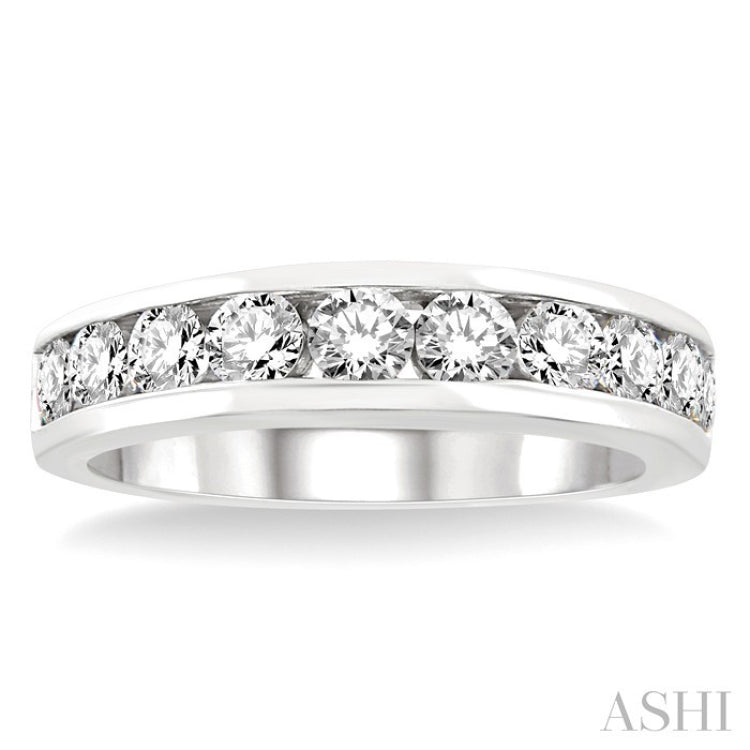 1 Ctw Channel Set Round Cut Diamond Wedding Band in 14K White Gold