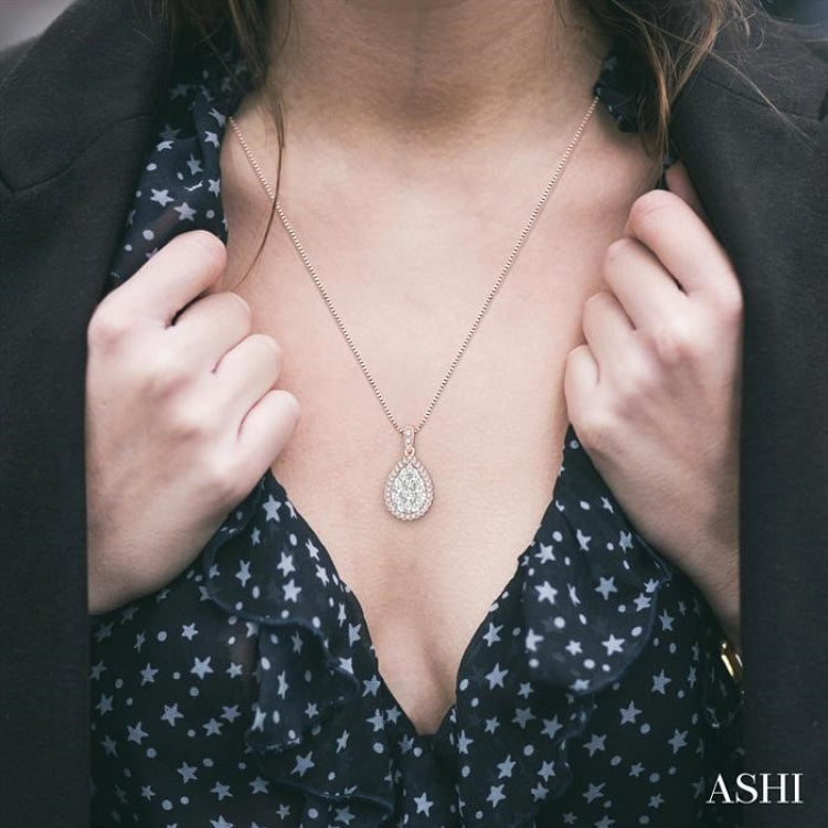 3/4 Ctw Pear Shape Diamond Lovebright Pendant in 14K Rose and White Gold with Chain