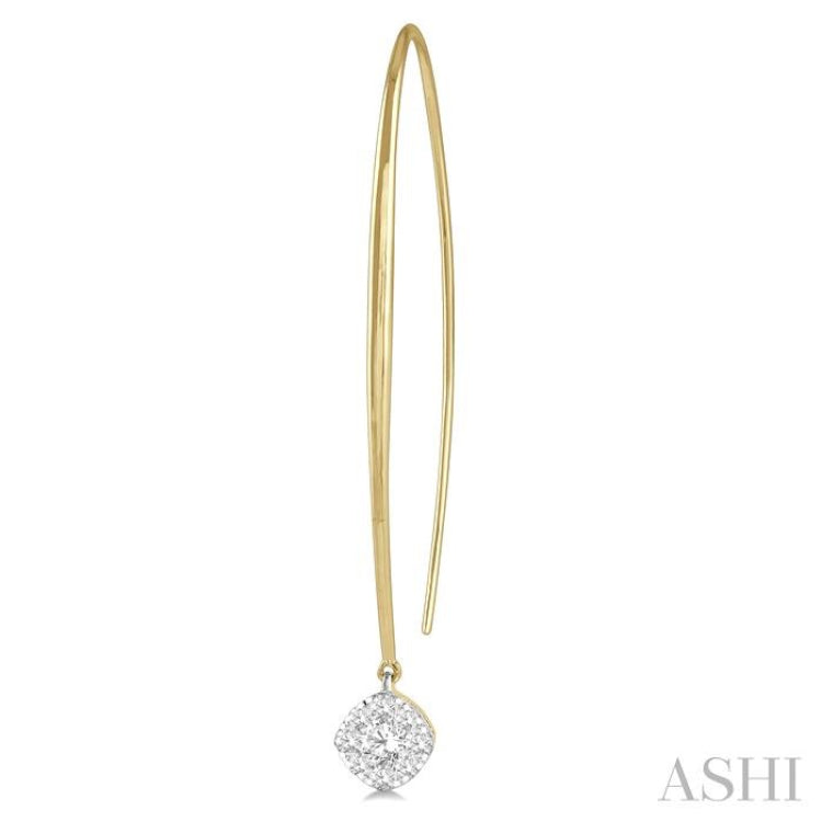 1/2 Ctw Cushion Shape Lovebright Round Cut Diamond Earring in 14K Yellow & White Gold