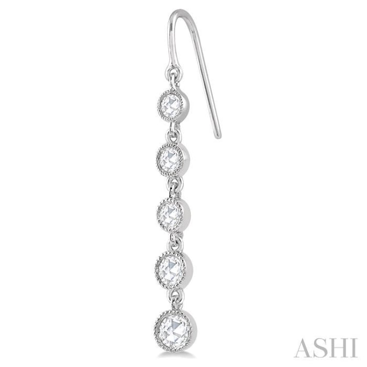 5/8 Ctw Circular Rose Cut Diamond Fashion Earrings in 14K White Gold