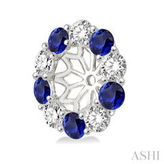 2.25 MM Round Cut Sapphire and 1/2 Ctw Round Cut Diamond Precious Earrings Jacket in 14K White Gold