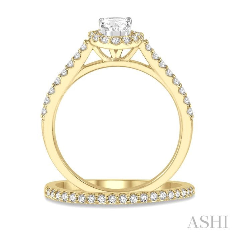 1/2 Ctw Diamond Wedding Set With 3/8 Ct Oval Cut Engagement Ring and 1/10 Ct Wedding Band in 14K Yellow and white gold