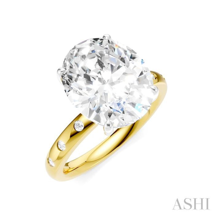 1/5 Ctw Akari Oval Shape Round Cut Diamond Semi-Mount Engagement Ring in 14K Yellow and White Gold
