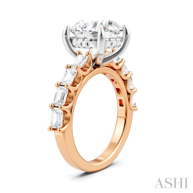 1 1/3 Ctw Round Shape Emerald and Round Cut Diamond Semi-Mount Engagement Ring in 14K Rose and White Gold