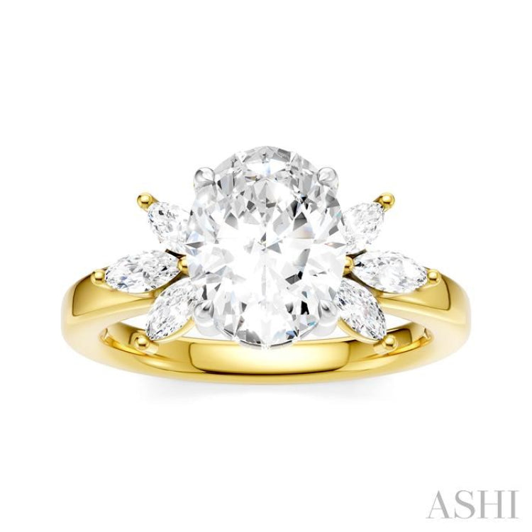1/2 Ctw Akari Oval Shape Marquise and Round Cut Diamond Semi-Mount Engagement Ring in 14K Yellow and White Gold