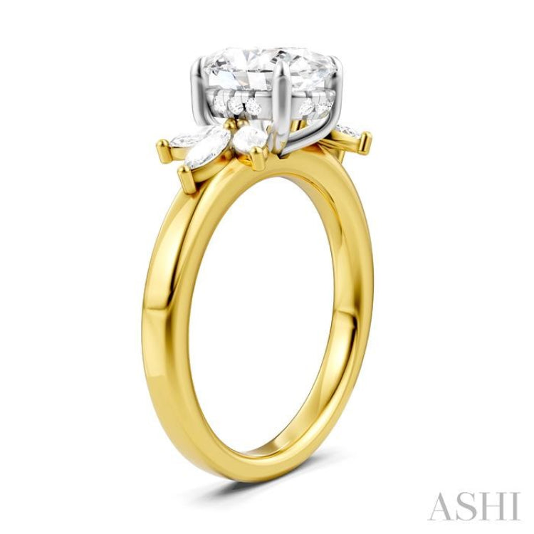 1/2 Ctw Akari Oval Shape Marquise and Round Cut Diamond Semi-Mount Engagement Ring in 14K Yellow and White Gold