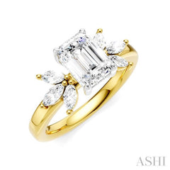 1/2 Ctw Emerald Shape Marquise and Round Cut Diamond Semi-Mount Engagement Ring in 14K Yellow and White Gold