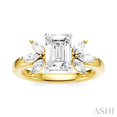 1/2 Ctw Emerald Shape Marquise and Round Cut Diamond Semi-Mount Engagement Ring in 14K Yellow and White Gold
