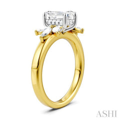 1/2 Ctw Emerald Shape Marquise and Round Cut Diamond Semi-Mount Engagement Ring in 14K Yellow and White Gold