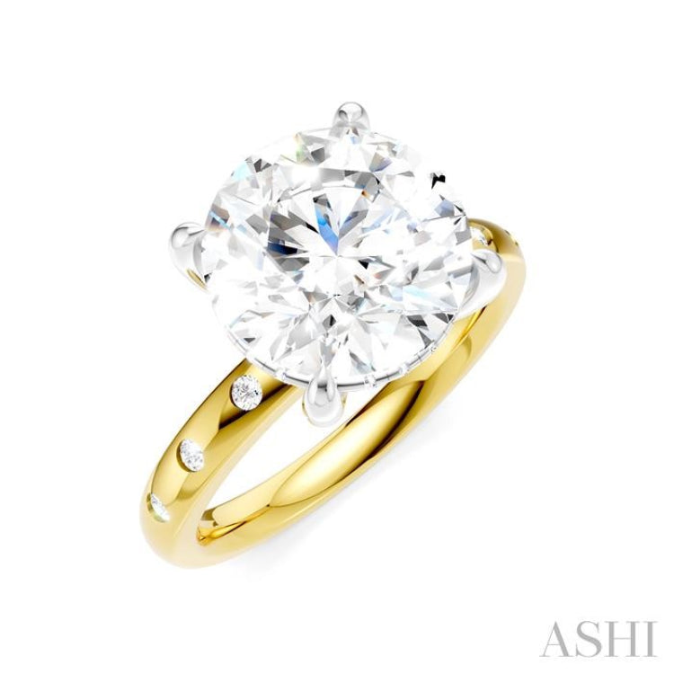 1/5 Ctw Round Shape Round Cut Diamond Semi-Mount Engagement Ring in 14K Yellow and White Gold