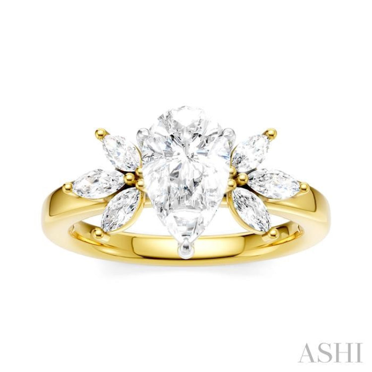 1/2 Ctw Akari Pear Shape Marquise and Round Cut Diamond Semi-Mount Engagement Ring in 14K Yellow and White Gold