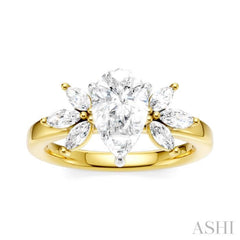 1/2 Ctw Akari Pear Shape Marquise and Round Cut Diamond Semi-Mount Engagement Ring in 14K Yellow and White Gold