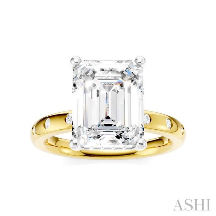 1/5 Ctw Akari Emerald Shape Round Cut Diamond Semi-Mount Engagement Ring in 14K Yellow and White Gold