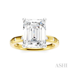 1/5 Ctw Akari Emerald Shape Round Cut Diamond Semi-Mount Engagement Ring in 14K Yellow and White Gold
