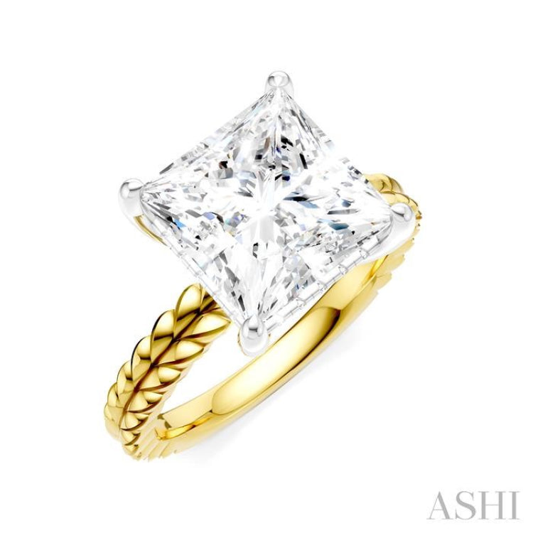 1/8 Ctw Princess Shape Round Cut Diamond Semi-Mount Engagement Ring in 14K Yellow and White Gold