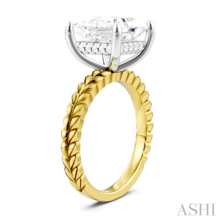 1/8 Ctw Princess Shape Round Cut Diamond Semi-Mount Engagement Ring in 14K Yellow and White Gold