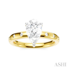 1/6 Ctw Akari Pear Shape Round Cut Diamond Semi-Mount Engagement Ring in 14K Yellow and White Gold