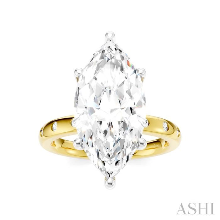 1/5 Ctw Akari Marquise Shape Round Cut Diamond Semi-Mount Engagement Ring in 14K Yellow and White Gold