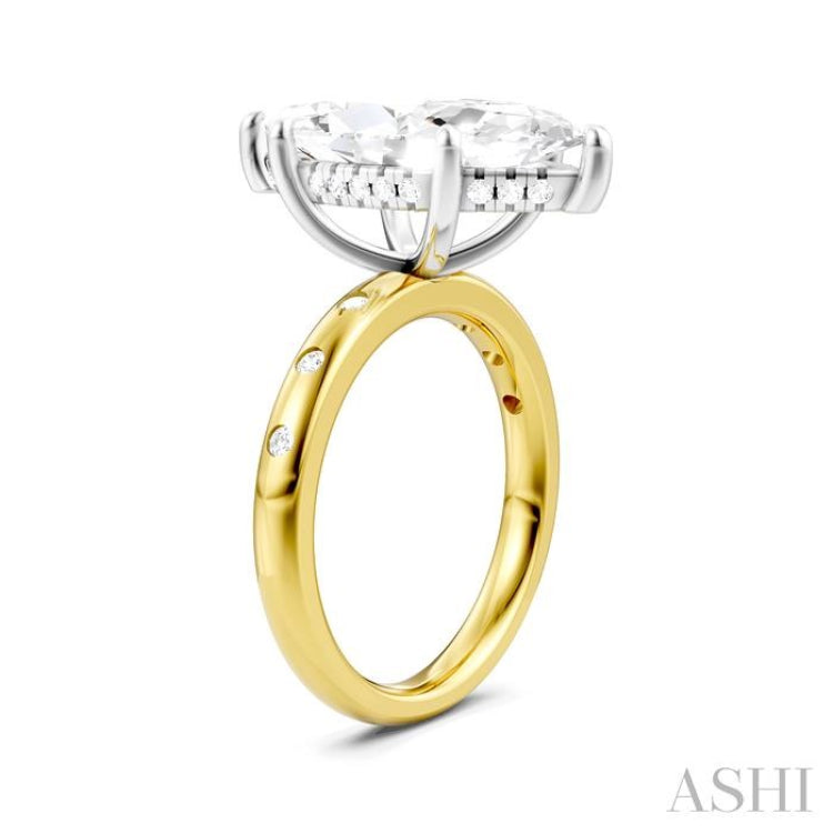 1/5 Ctw Akari Marquise Shape Round Cut Diamond Semi-Mount Engagement Ring in 14K Yellow and White Gold
