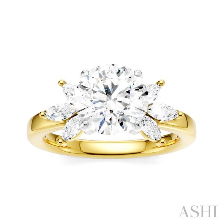 1/2 Ctw Akari Circular Shape Marquise and Round Cut Diamond Semi-Mount Engagement Ring in 14K Yellow and White Gold