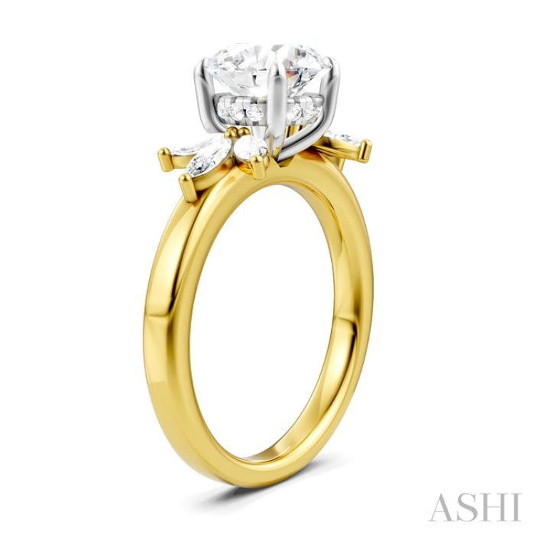 1/2 Ctw Akari Circular Shape Marquise and Round Cut Diamond Semi-Mount Engagement Ring in 14K Yellow and White Gold