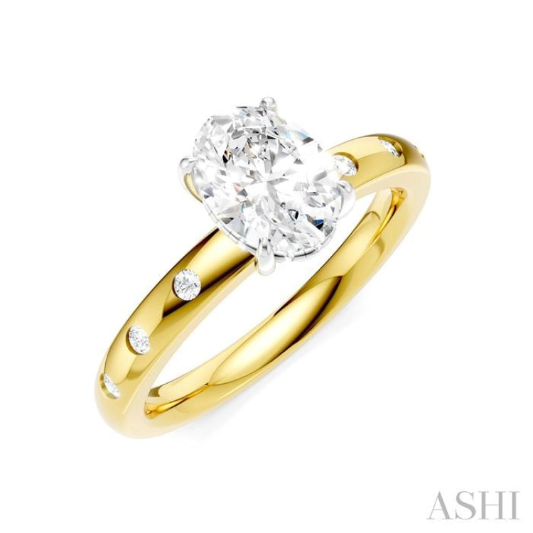 1/6 Ctw Akari Oval Shape Round Cut Diamond Semi-Mount Engagement Ring in 14K Yellow and White Gold