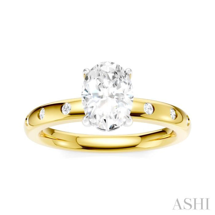 1/6 Ctw Akari Oval Shape Round Cut Diamond Semi-Mount Engagement Ring in 14K Yellow and White Gold