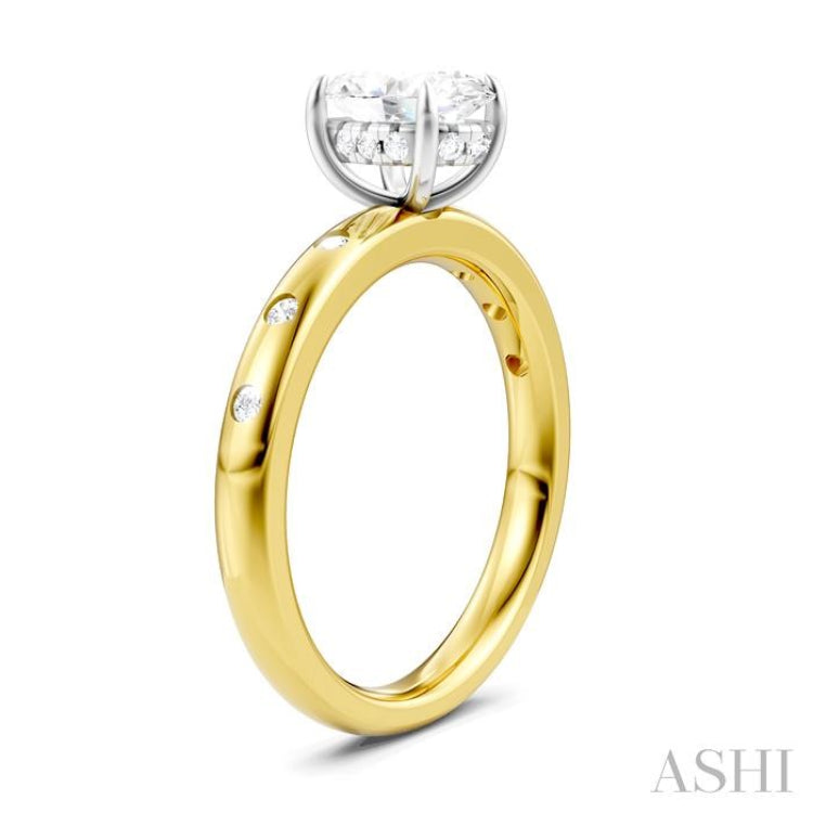 1/6 Ctw Akari Oval Shape Round Cut Diamond Semi-Mount Engagement Ring in 14K Yellow and White Gold