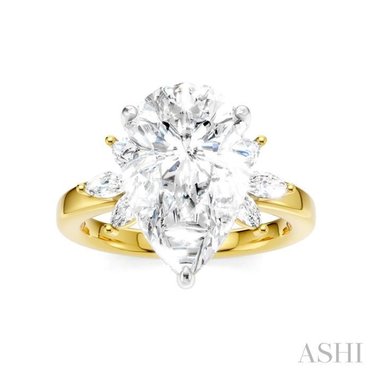5/8 Ctw Akari Pear Shape Marquise and Round Cut Diamond Semi-Mount Engagement Ring in 14K Yellow and White Gold
