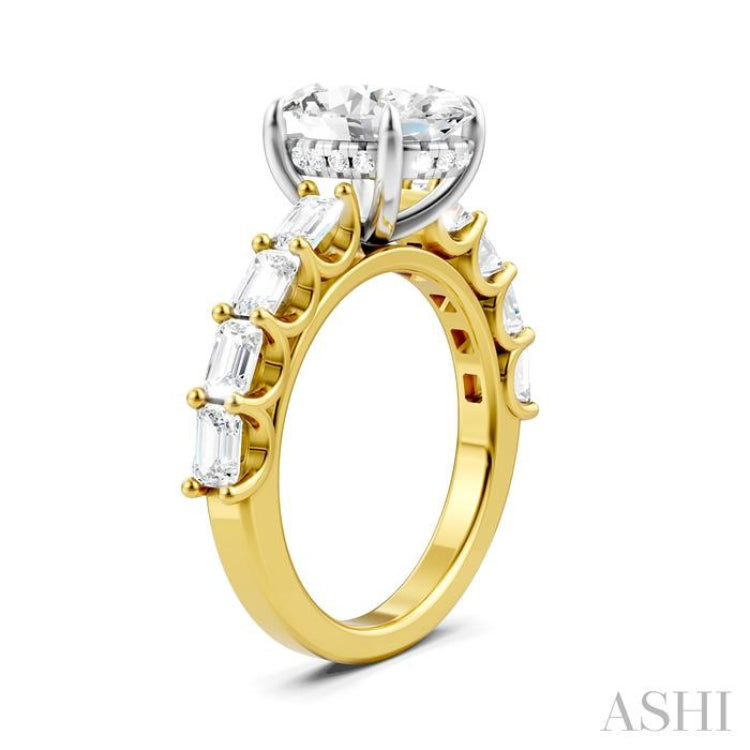 1 1/3 Ctw Oval Shape Emerald and Round Cut Diamond Semi-Mount Engagement Ring in 14K Yellow and White Gold