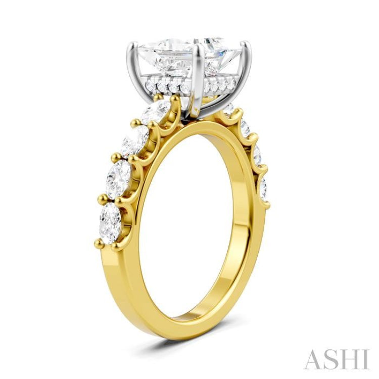 7/8 Ctw Princess Shape Oval and Round Cut Diamond Semi-Mount Engagement Ring in 14K Yellow and White Gold