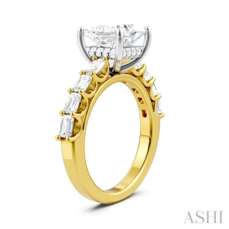 7/8 Ctw Princess Shape Emerald and Round Cut Diamond Semi-Mount Engagement Ring in 14K Yellow and White Gold