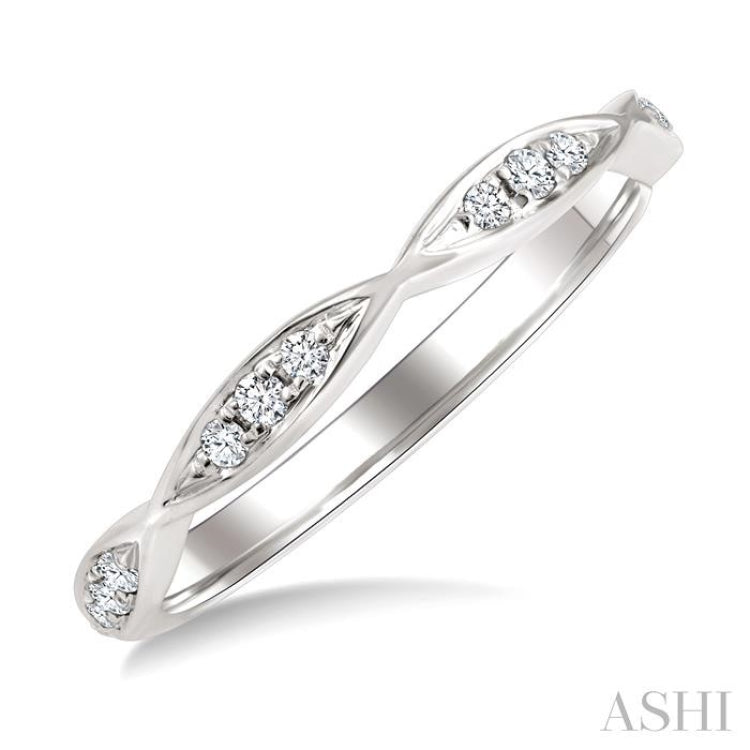 1/10 Ctw Marquise Carved Link Round Cut Diamond Stackable Wedding Band in 14K White Gold