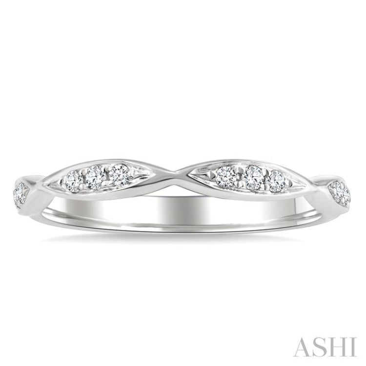 1/10 Ctw Marquise Carved Link Round Cut Diamond Stackable Wedding Band in 14K White Gold