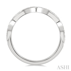 1/10 Ctw Marquise Carved Link Round Cut Diamond Stackable Wedding Band in 14K White Gold