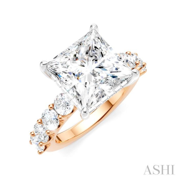 1 1/3 Ctw Princess Shape Round Cut Diamond Semi-Mount Engagement Ring in 14K Rose and White Gold