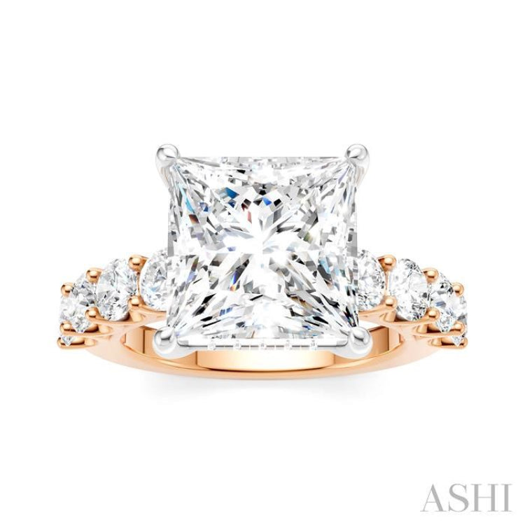 1 1/3 Ctw Princess Shape Round Cut Diamond Semi-Mount Engagement Ring in 14K Rose and White Gold