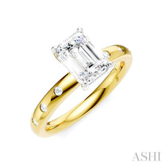 1/6 Ctw Akari Emerald Shape Round Cut Diamond Semi-Mount Engagement Ring in 14K Yellow and White Gold