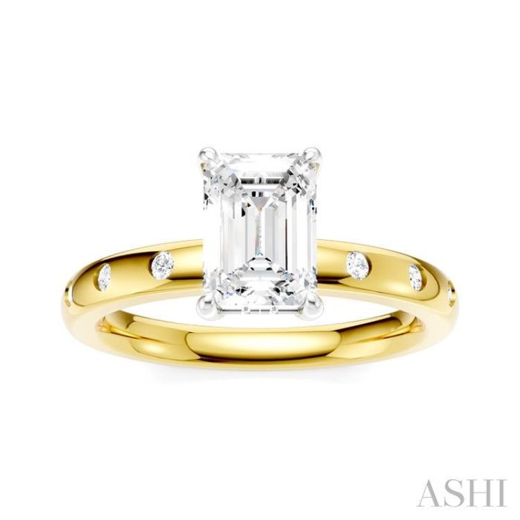 1/6 Ctw Akari Emerald Shape Round Cut Diamond Semi-Mount Engagement Ring in 14K Yellow and White Gold