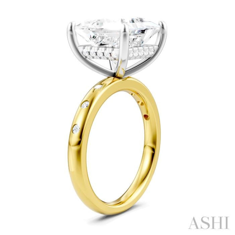 1/5 Ctw Akari Princess Shape Round Cut Diamond Semi-Mount Engagement Ring in 14K Yellow and White Gold