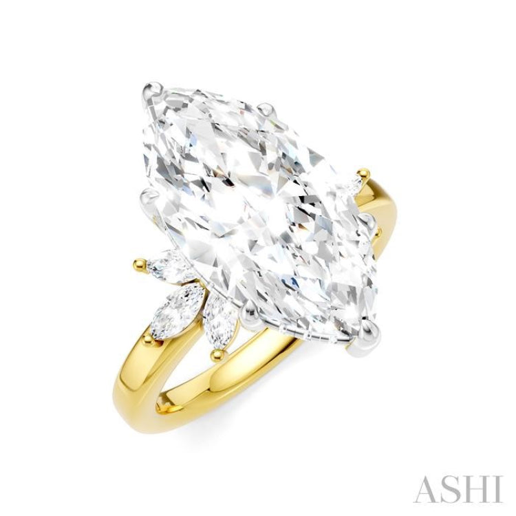 5/8 Ctw Akari Marquise and Round Cut Diamond Semi-Mount Engagement Ring in 14K Yellow and White Gold