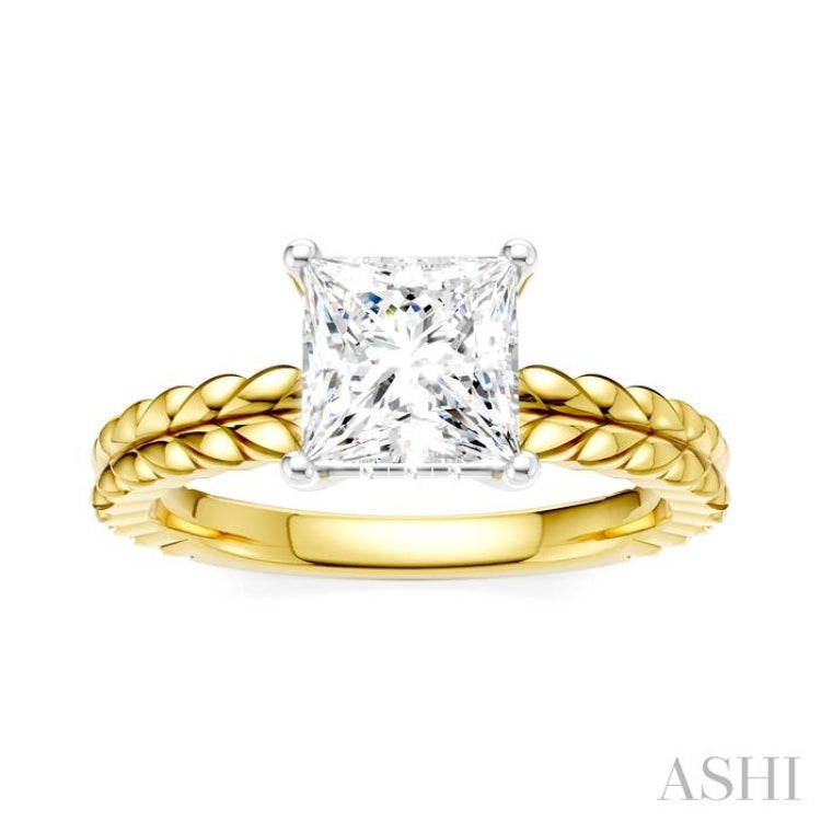 1/20 Ctw Princess Shape Round Cut Diamond Semi-Mount Engagement Ring in 14K Yellow and White Gold