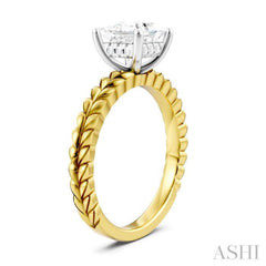 1/20 Ctw Princess Shape Round Cut Diamond Semi-Mount Engagement Ring in 14K Yellow and White Gold