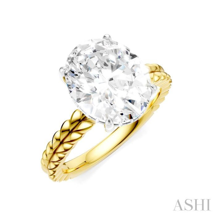 1/10 Ctw Oval Shape Round Cut Diamond Semi-Mount Engagement Ring in 14K Yellow and White Gold