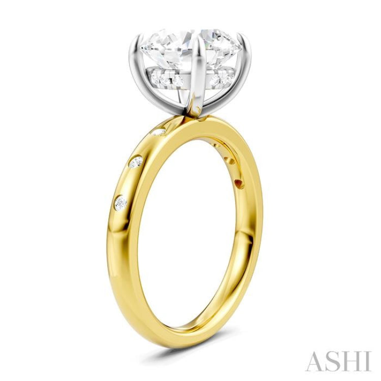 1/6 Ctw Round Shape Round Cut Diamond Semi-Mount Engagement Ring in 14K Yellow and White Gold