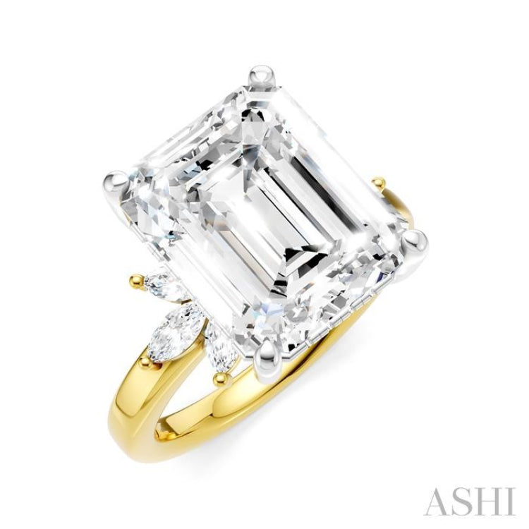 5/8 Ctw Emerald Shape Marquise and Round Cut Diamond Semi-Mount Engagement Ring in 14K Yellow and White Gold
