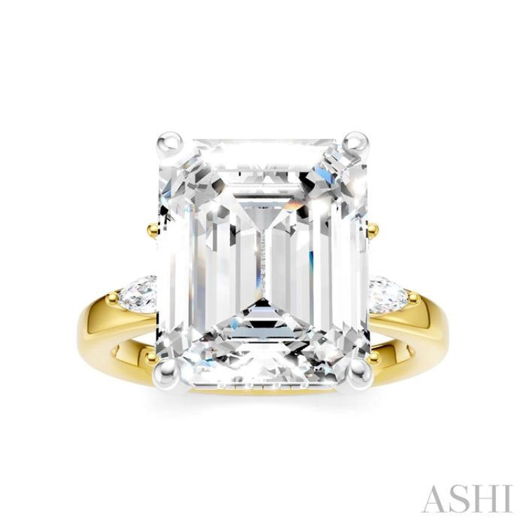 5/8 Ctw Emerald Shape Marquise and Round Cut Diamond Semi-Mount Engagement Ring in 14K Yellow and White Gold