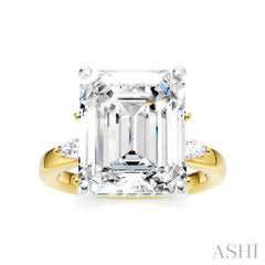 5/8 Ctw Emerald Shape Marquise and Round Cut Diamond Semi-Mount Engagement Ring in 14K Yellow and White Gold